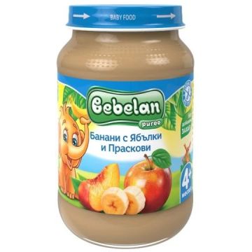 Bebelan Банани с ябълки и праскови Пюре 4М+ 190 гр 