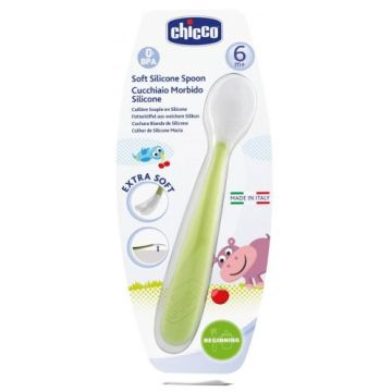 Chicco мека лъжичка силикон зелена 6М+ 