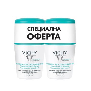 Vichy Дезодорант рол-он с до 48 часа ефект против интензивно изпотяване 50 мл х 2 бр Комплект