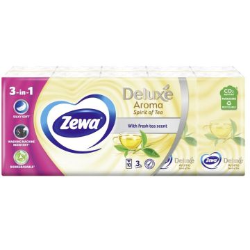 Zewa Deluxe Spirit of Tea Носни кърпи 3 пласта пакет 10 x 10 бр