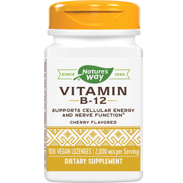 Nature's Way Vitamin B12 Цианкобаламин за здрава сърдечно-съдова и нервна система 2000 мкг х100 V таблетки за смучене
