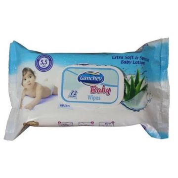 Ganchev Baby Wipes Бебешки морки кърпички с Алое Вера 72 бр
