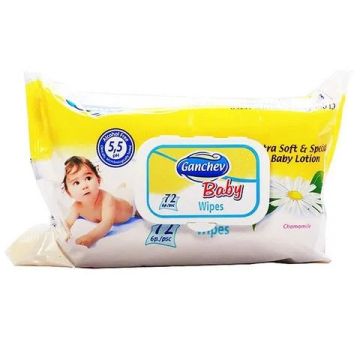 Ganchev Baby Wipes Бебешки мокри кърпички с лайка 72 бр