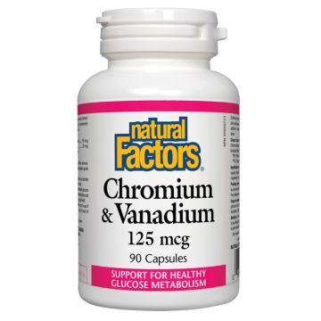 Natural Factors Chromium & Vanadium Хром и Ванадий за здравословен глюкозен метаболизъм 125 мкг х 90 капсули