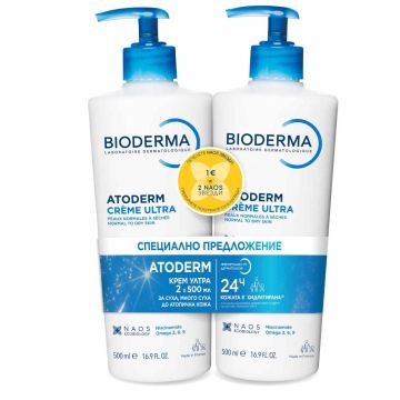 Bioderma Atoderm Крем Ултра за лице и тяло 2 х 500 мл Комплект