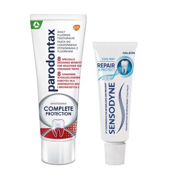 Parodontax Whitening Complete Protection Паста за зъби 75 мл + Sensodyne Repair and Protect паста за зъби 15 мл Комплект