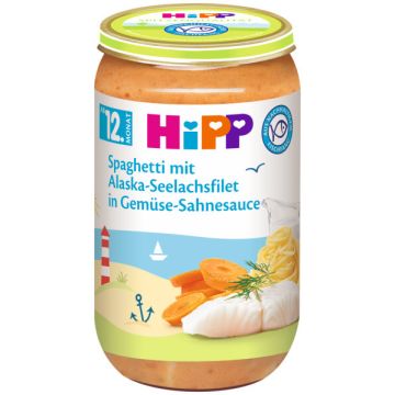 Hipp Рибно меню спагети с морска треска от Аляска в зеленчуково-сметанов сос 12М+ 250 г