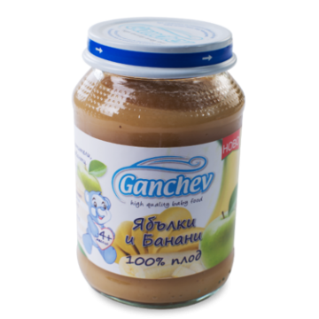 Ganchev Пюре ябълки и банани, 100% плод 4М+ 190 гр
