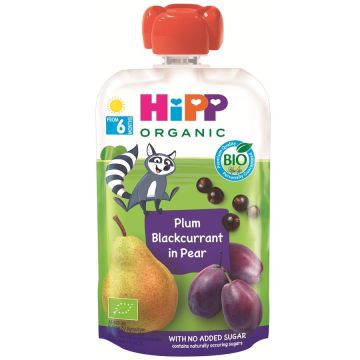 Hipp Organic Забавна закуска сливи, касис и круша 6М+ 100 г