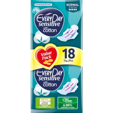 Everyday Sensitive Normal Ultra Plus Дамски превръзки с крилца 18 бр