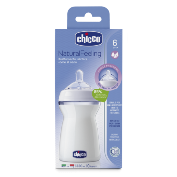 Chicco Natural Feeling  шише биберон силикон 3 капки 6М+ 330 мл 