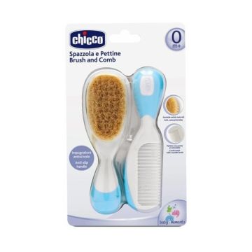 Chicco четка и гребен естествен косъм момче комплект 