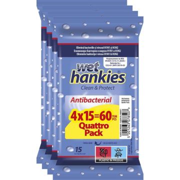 Wet Hankies Антибактериални мокри кърпи 4 х 15 броя Комплект