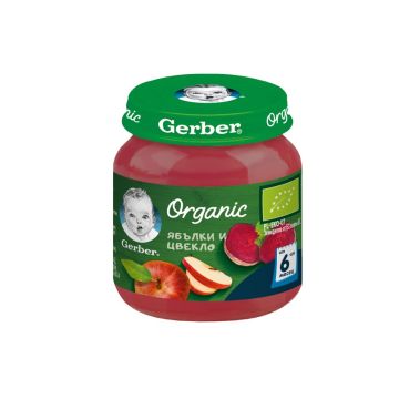 GERBER® Organic Храна за бебета Ябълки и цвекло пюре от 6-ия месец бурканче 125 гр