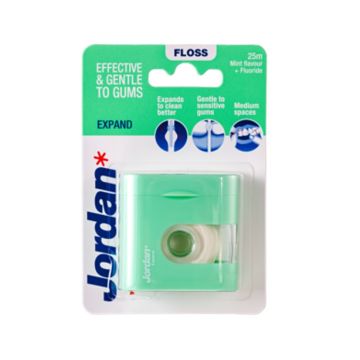 Jordan Expand Floss Раздуващ се конец за чувствителни зъби и венци с ментов вкус 25 м