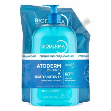 Bioderma Atoderm Душ гел за нормална до суха кожа 1 л + Екопълнител 1 л Комплект