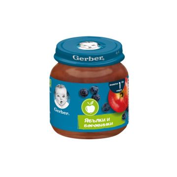 GERBER® Храна за бебета Ябълки и боровинки пюре Моето първо пюре бурканче 125 гр