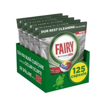 Fairy Platinum All In One Plus Лимон препарат за съдомиялна машина капсули 5 x 25 бр.