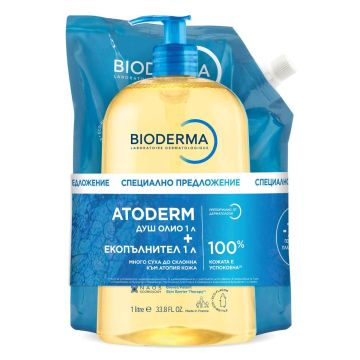 Bioderma Atoderm Душ олио за нормална до суха кожа 1 л + Екопълнител 1 л Комплект