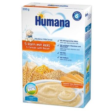 Humana млечна каша 5 зърна с бисквита 6М+ 200 гр