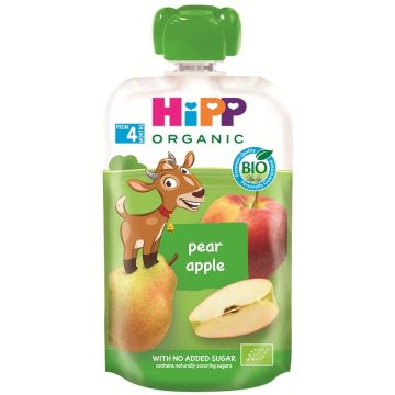 Hipp Organic Забавна закуска ябълка и круша 4М+ 100 г