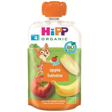 Hipp Organic Забавна закуска ябълка и банан 4М+ 100 г