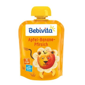 Bebivita Плодов пауч ябълка с банан и праскова 12М+ 90 гр