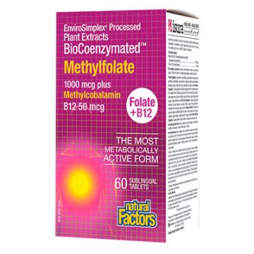 Natural Factors BioCoenzymated Methylfolate + B12 - биологична активна форма на фолиева киселина х60 сублингвални таблетки