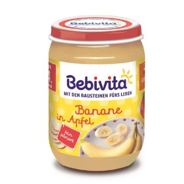 Bebivita пюре ябълка и банан без глутен 4М+ 190 гр