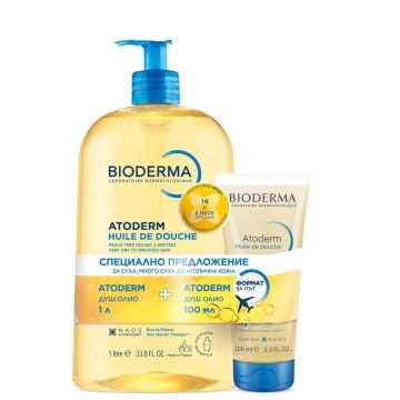 Bioderma Atoderm Душ-олио за много суха и атопична кожа 1000 мл + Bioderma Atoderm Душ-олио за много суха и атопична кожа 100 мл Комплект