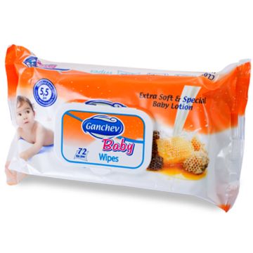 Ganchev Baby Wipes Бебешки мокри кърпички с мед 72 бр