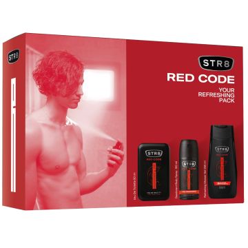 STR8 Red Code EDT Тоалетна вода за мъже 50 мл + STR8 Red Code Дезодорант спрей за мъже 150 мл + STR8 Red Code Освежаващ душ-гел за мъже 250 мл Комплект