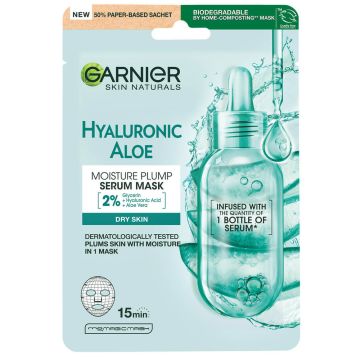 Garnier Skin Naturals Hyaluronic Aloe Хидратираща и освежаваща шийт маска за лице с алое 1 брой
