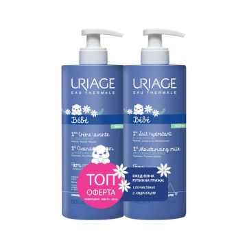 Uriage Bebe 1er Нежен пенлив душ-крем 500 мл + Uriage Bebe 1er Lait Hydratant Нежно хидратиращо мляко 500 мл Комплект