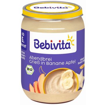 Bebivita Био млечна каша Лека нощ грис, ябълка, банан 5М+ 190 гр