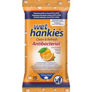 Wet Hankies Антибактериални мокри кърпи с портокал 15 бр