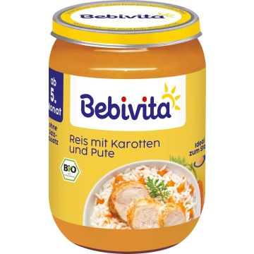 Bebivita Био пюре ориз с моркови и пуешко 5М+ 190 г
