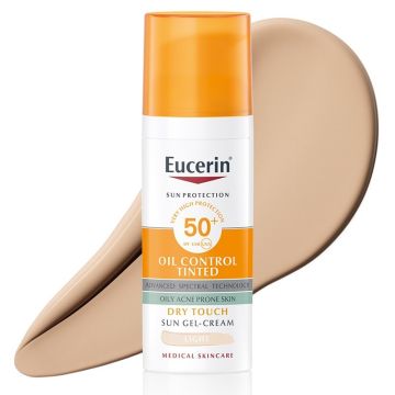 Eucerin Sun Oil Control Слънцезащитен оцветен гел-крем за лице за мазна и акнеична кожа SPF50+ Светъл нюанс 50 мл