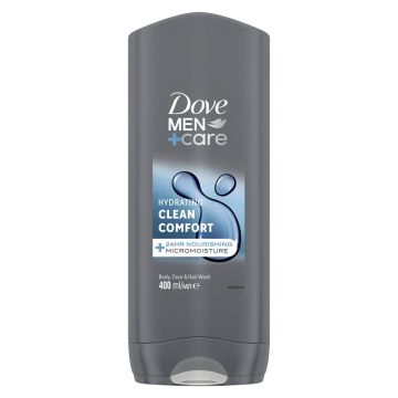 Dove Men+ Care Hydrating Clean Comfort душ гел за лице, тяло и коса за мъже 400 мл
