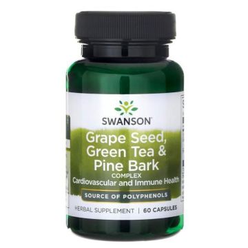 Swanson Grape Seed, Green Tea & Pine Bark Complex Гроздови семки, Зелен чай и Борова кора х 60 капсули
