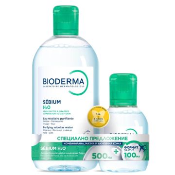 Bioderma Sebium Мицеларна вода за мазна и акнеична кожа 500 мл + Bioderma Sebium Мицеларна вода за мазна и акнеична кожа 100 мл Комплект