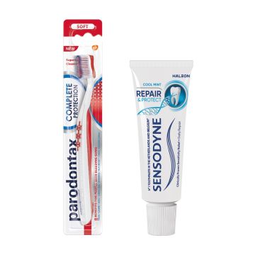 Parodontax Complete Protection Soft Четка за зъби мека + Sensodyne Repair and Protect паста за зъби 15 мл Комплект