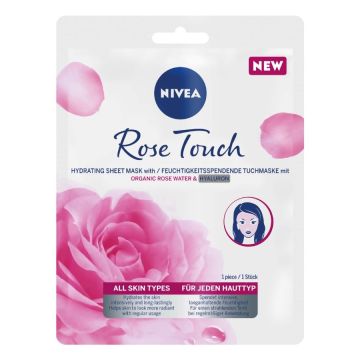Nivea Rose Touch Хидратираща лист маска за лице с розова вода и хиалурон 1 бр.