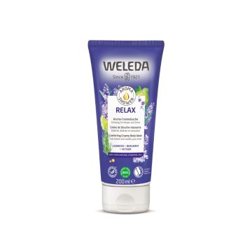 Weleda Relax Успокояващ кремообразен душ гел с аромат на лавандула, бергамот и ветивер 200 мл