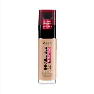 L’Oreal Infallible 32H Fresh Wear Дълготраен фон дьо тен със слънцезащитен фактор SPF25 125 Naturel Rose 30 мл