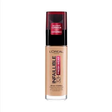 L’Oreal Infallible 32H Fresh Wear Дълготраен фон дьо тен със слънцезащитен фактор SPF25 200 Golden Sand 30 мл