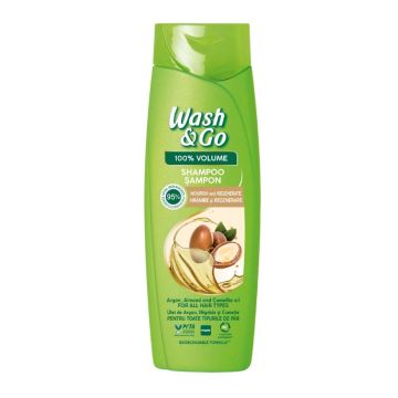 Wash & Go Argan, Almond and Camellia Oil Шампоан за всеки тип коса с арган, камелия и бадемово масло 360 мл