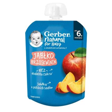 Nestle Gerber Пауч Плодова закуска с ябълка и праскова 6м+ 80 гр