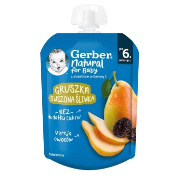 Nestle Gerber Пауч Плодова закуска с круша и сушени сливи 6м+ 80 гр