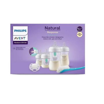 Avent Бутилка Natural Response AirFree 0М+ 125 мл 2 бр + Бутилка Natural Response AirFree 1М+ 260 мл 2 бр + 2 клапи AirFree + Avent Ultra Soft Ортодонтична залъгалка 0-6М + четка Комплект
